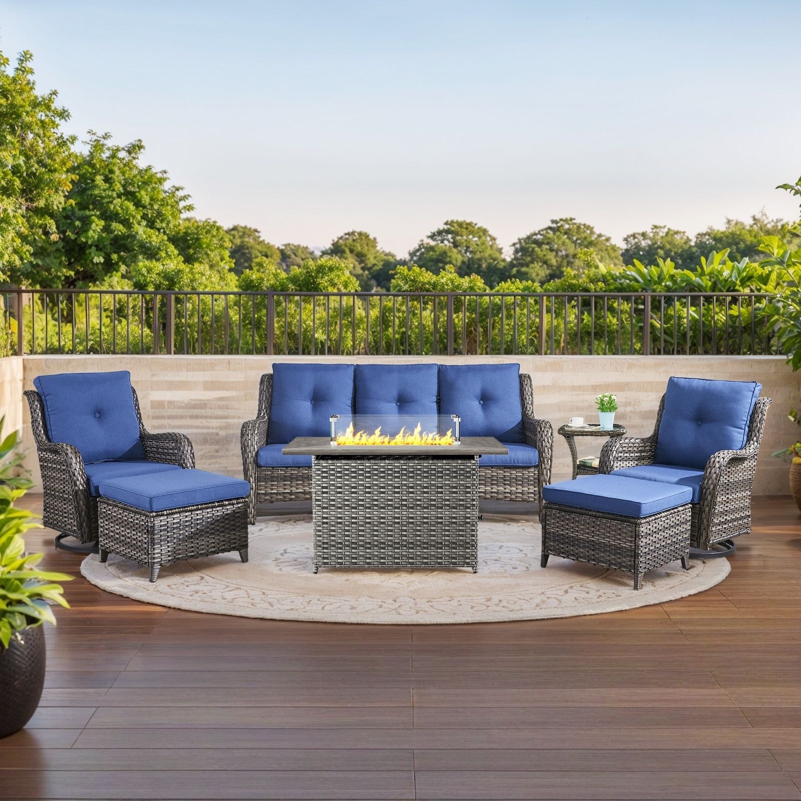 Fire Pit Table with Glider Chairs Sofa Chairs Table Grey-Blue - Grey
