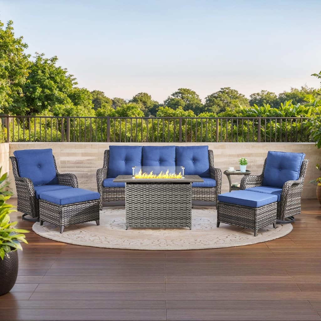 Fire Pit Table with Glider Chairs Sofa Chairs Table Grey-Blue - Grey