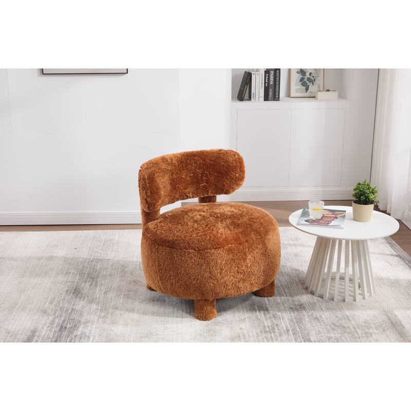 Fabric Armless Accent Chair with Curved Backrest & Solid Wood Legs
