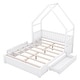 preview thumbnail 16 of 24, Wood Queen Size House Platform Bed with Guardrail and 2 Drawers White