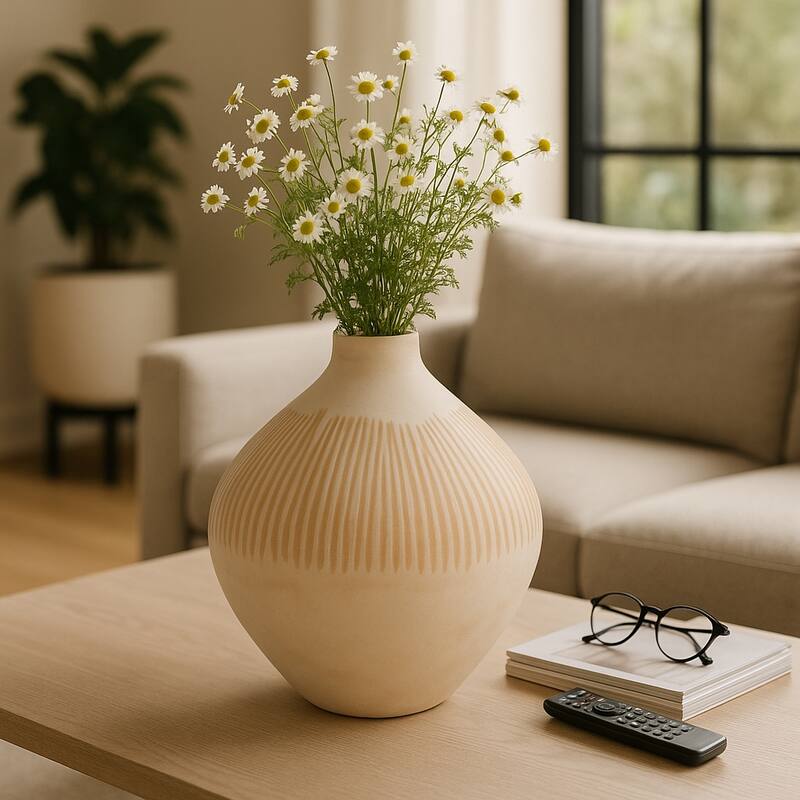 Glass Small Modern Textured Ribbed Vase - Ivory