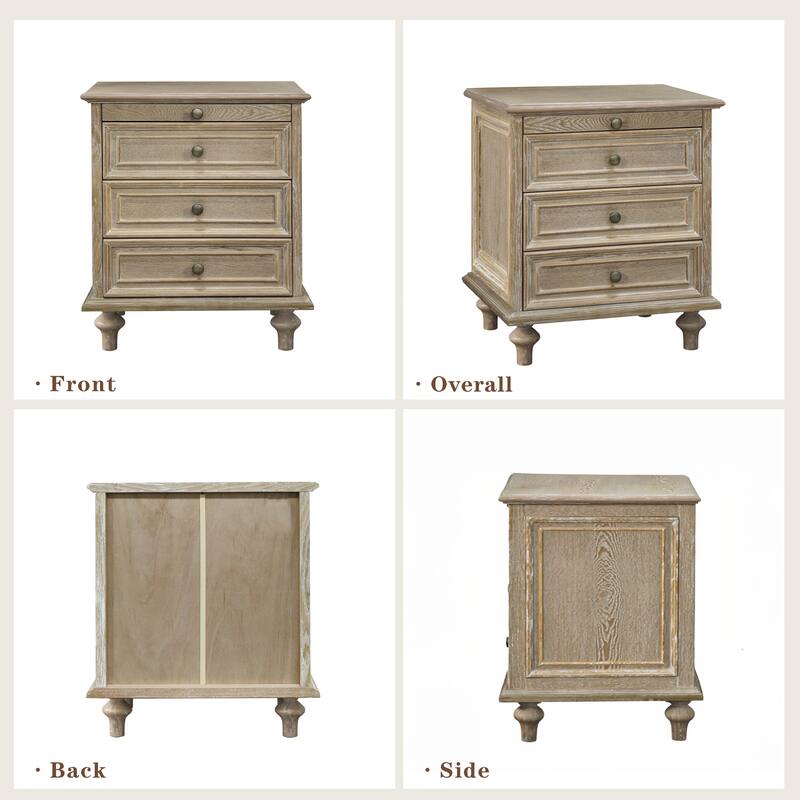 Nightstands with 4 Drawer,Wood Storage End Table with Hidden Pull-Out Shelf, with 4 Solid Wood Feet and Metal Handle