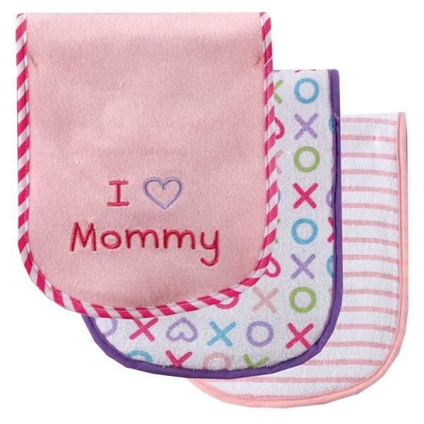 slide 1 of 1, Luvable Friends Baby Girl Cotton Burp Cloths with Fiber Filling 3pk, Pink Mom, One Size - Pink Mom - One Size One Size - Pink Mom
