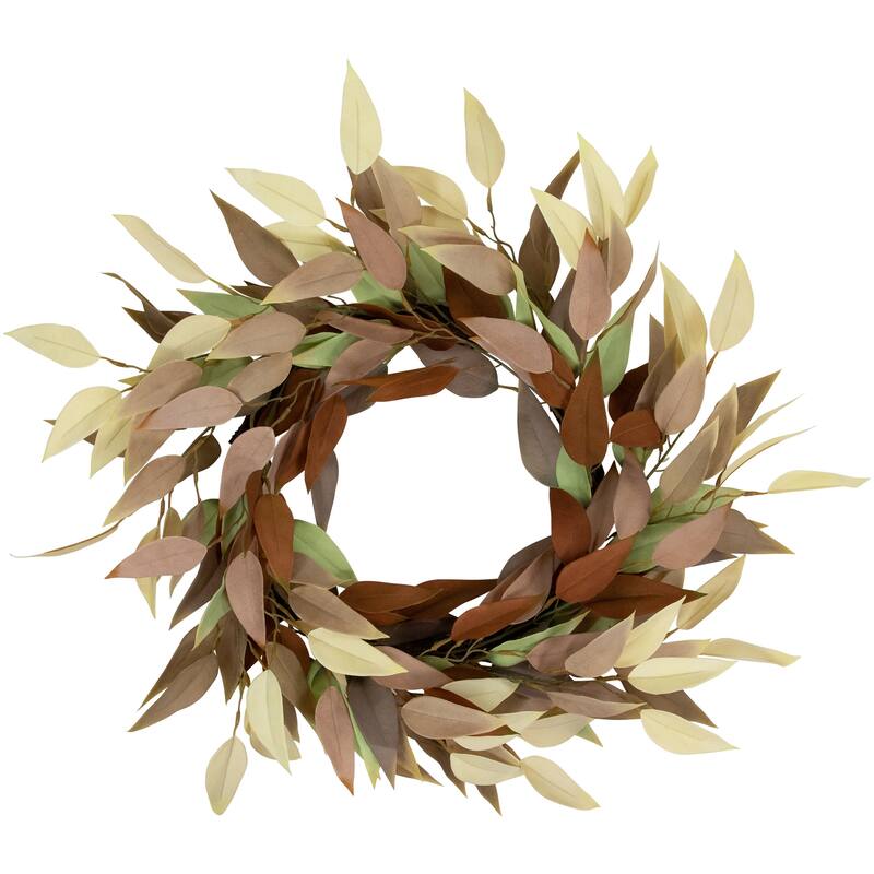 Autumn Harvest Neutral Fall Foliage Leaf Wreath 22-Inch Unlit - 22"