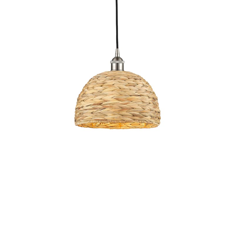 Innovations Lighting 616-1P-11-12 Woven Rattan Pendant Woven Rattan - Brushed Satin Nickel / Natural