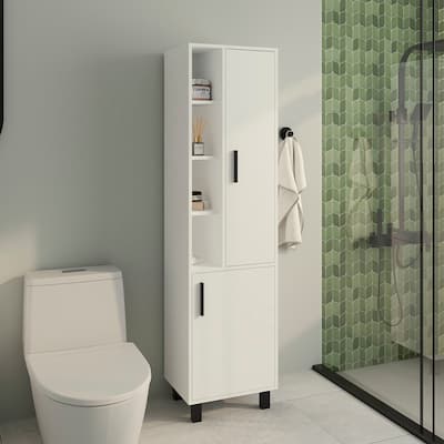 Storage Cabinet, 2 Doors, 9 Shelves, 4 Legs with durable engineered wood build, White