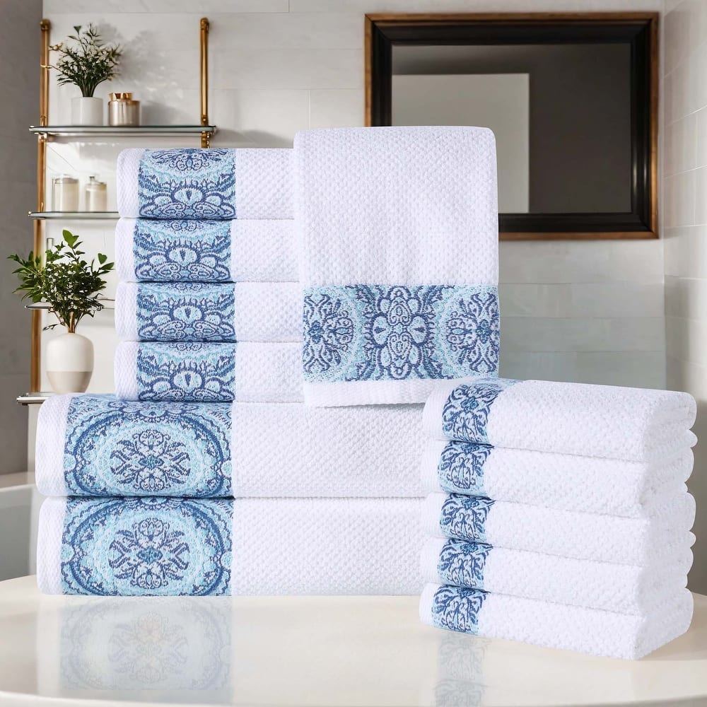 Superior Medallion Cotton Jacquard Texture 12 Piece Assorted Towel Set