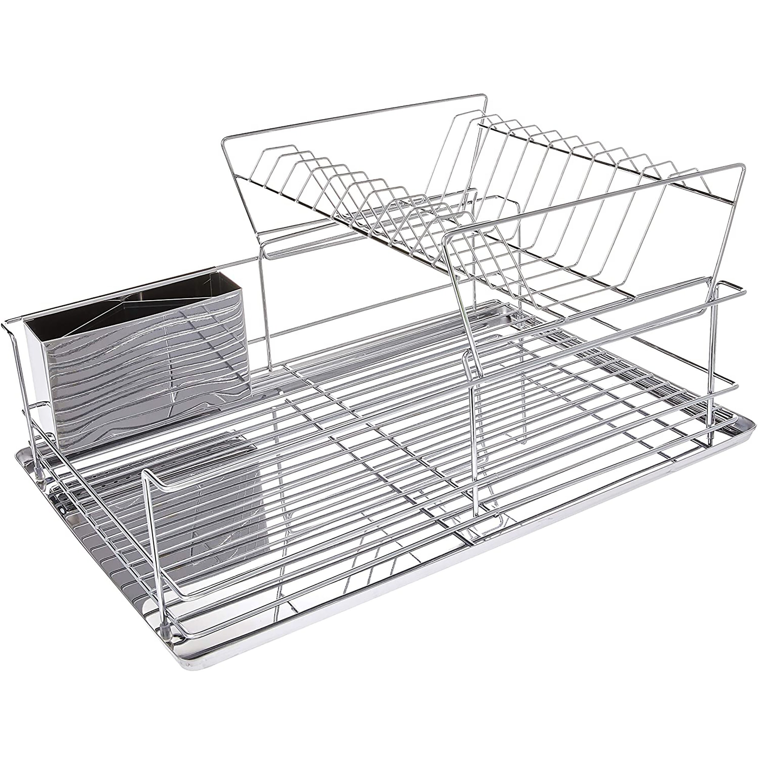 MegaChef Stainless Steal Dish Drying Rack with Drying Mat in Red