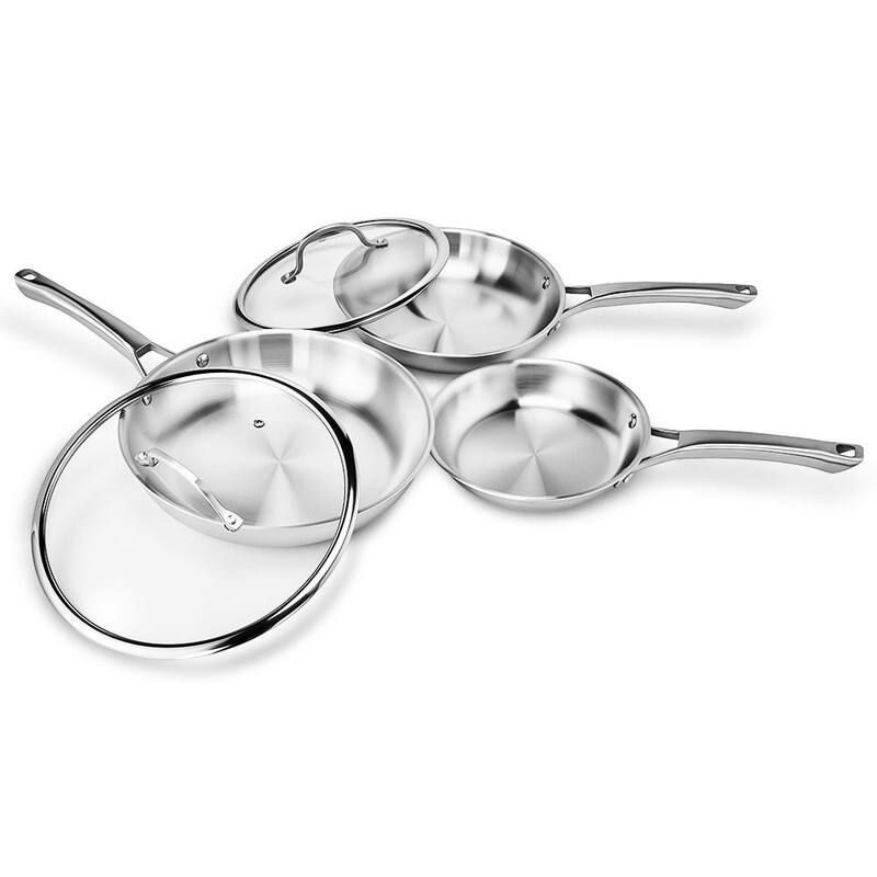 Tri-Ply Skillets Set Stainless Steel Chef's Pan Cookware Set