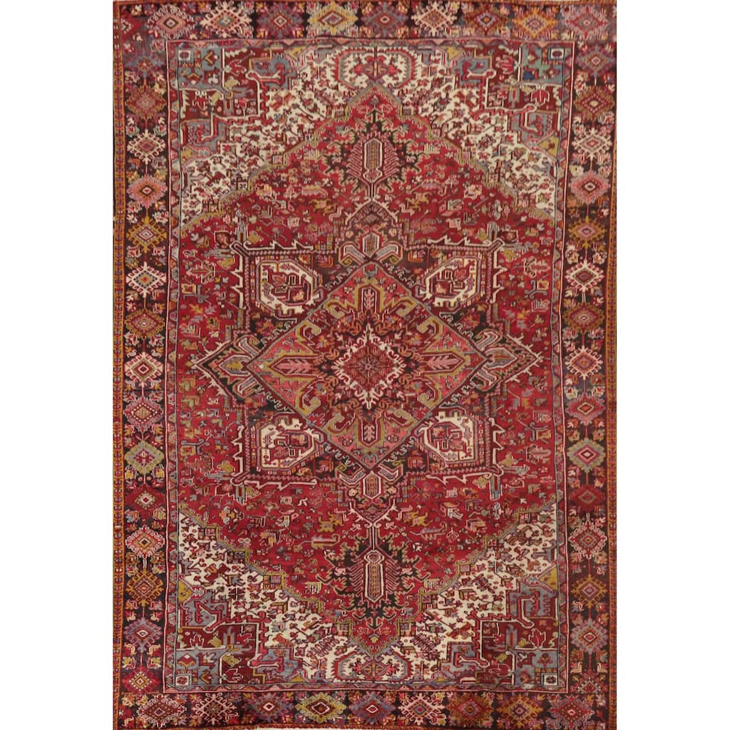 Hand Knotted Oriental 100% Wool Carpet Traditional Medallion Red Heriz Area Rug - 12' 5'' X 9' 0''