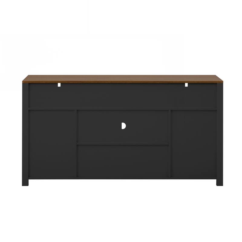 Sideboard with Sliding Barn Door and Mesh Panels,Farmhouse Buffet with Open Storage