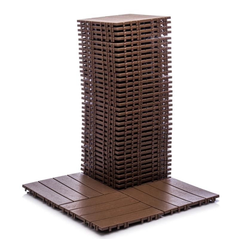 76-Pack 11.42"x11.42" Interlocking Deck Tiles - 68.80 Sq.Ft 3D Wood Grain Plastic Flooring for Outdoor Use