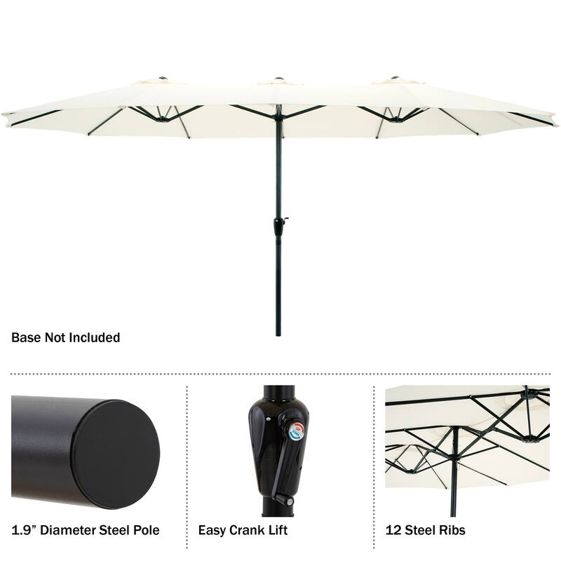 Extra Large Outdoor Umbrella - 15 Ft Double Patio Shade with Easy Hand Crank by Pure Garden (Beige)