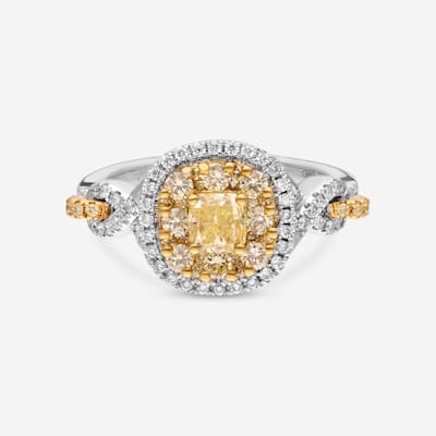 Gregg Ruth 18K Gold, Fancy Yellow Diamond and White Diamond Engagement Ring Sz. 6.5