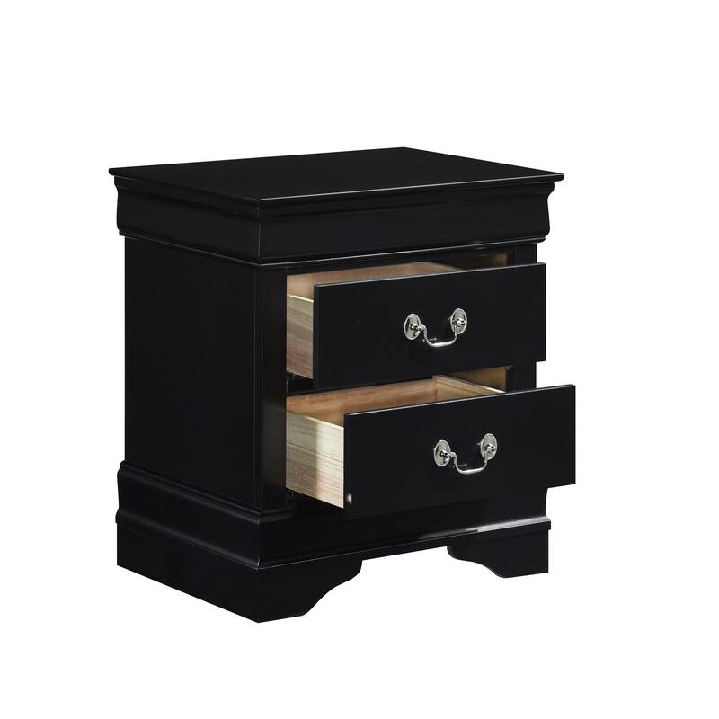 Classic Louis Philippe Black Nightstand, Drawers, Traditional Bedroom Design