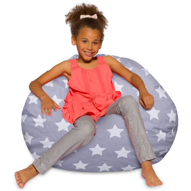 Kids Bean Bag Chair, Big Comfy Chair - Machine Washable Cover - 38 Inches Large - Canvas White Stars on Gray
