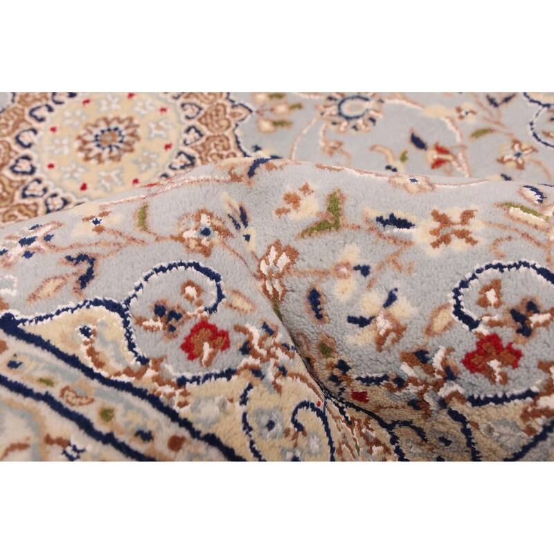 ECARPETGALLERY Hand-knotted Nain Light Denim Blue Silk, Wool Rug - 2'8 x 16'9