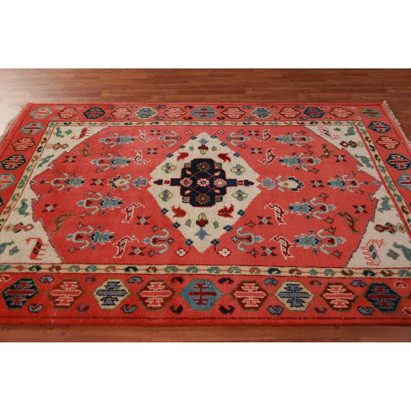 Animals Tribal Kazak Oriental Area Rug Hand-Knotted Wool Carpet - 5'0" x 7'8"