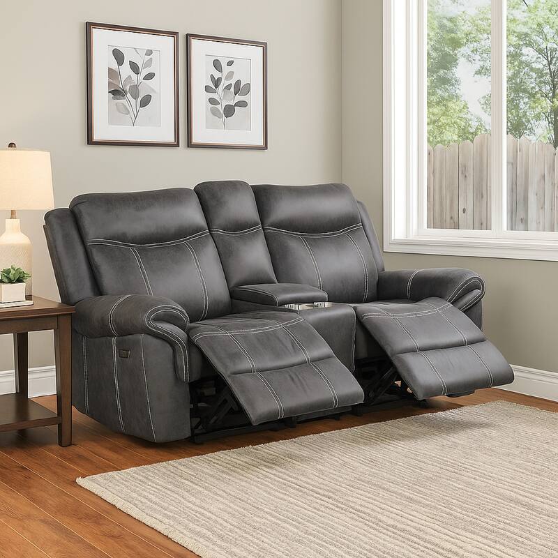 Hesy Power Motion Recliner Loveseat w Console, Dark Gray 75 Inch