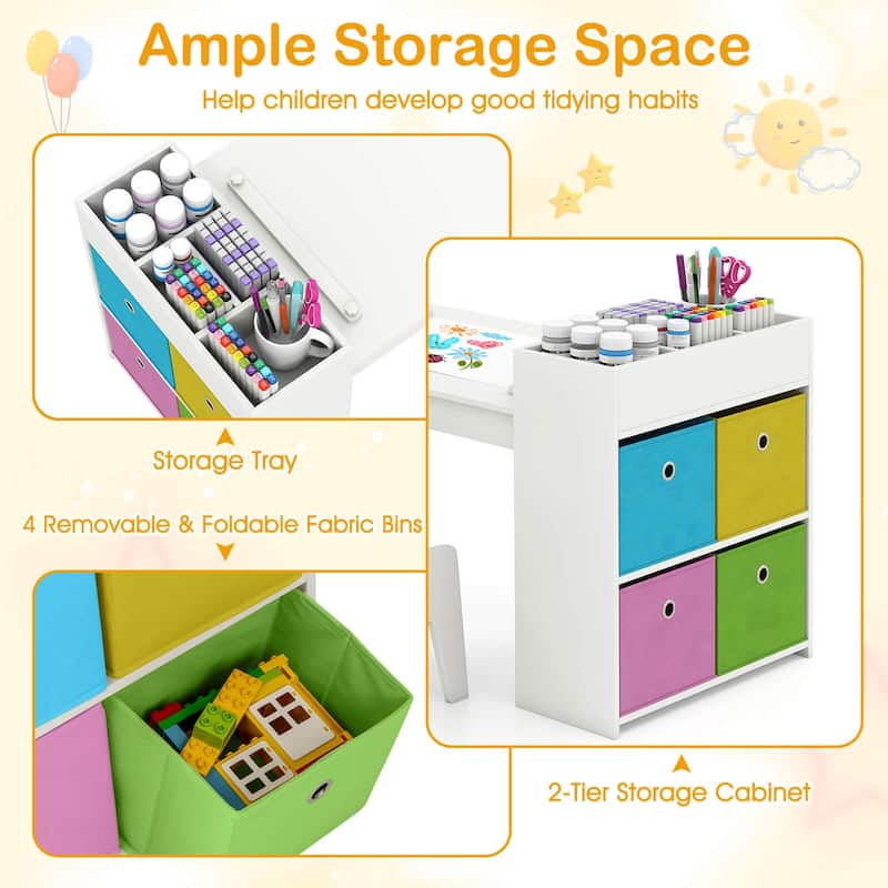 Costway Kids Art Table & Chairs Set with Paper Roll Wooden Craft Study - See Details