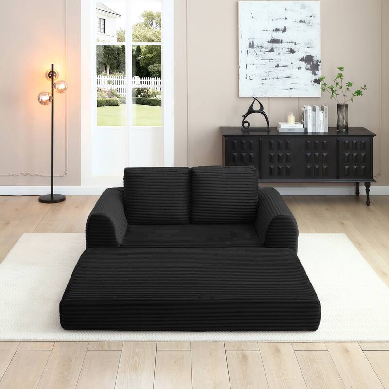 Sofa Bed Sleeper Sofa with 2 Pillows, Black Upholstered Sofa Couch Loveseat 2-Seater Sofa Couch with Armrests - Black