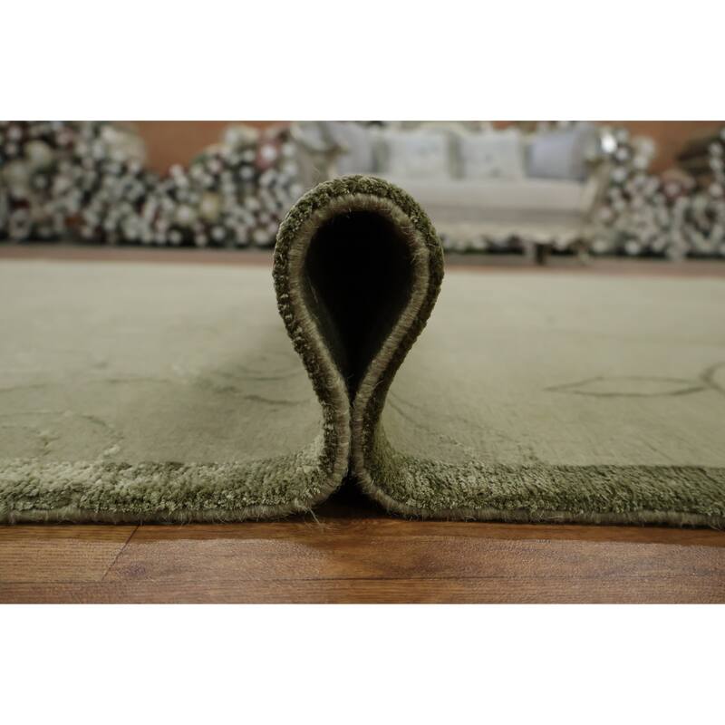 Hand Knotted Oriental 100% Wool Carpet Modern Abstract Green Nepalese Area Rug - 8' 11'' X 6' 4''