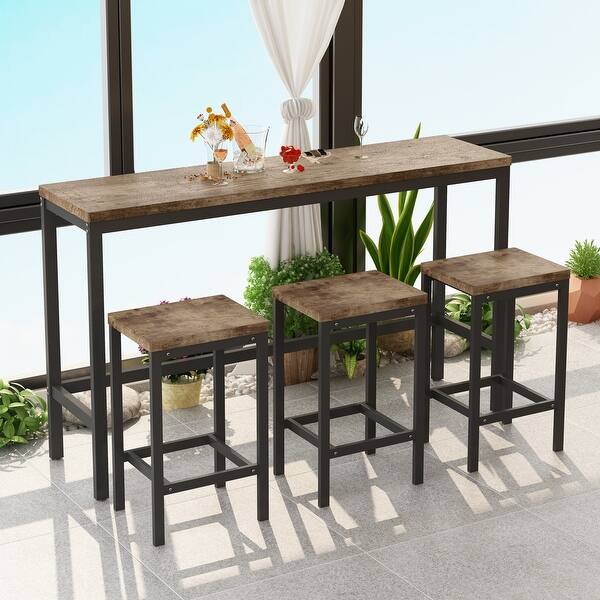 Natural 4-Piece Counter Height Dining Room Table Set with 3 Bar Stools ...