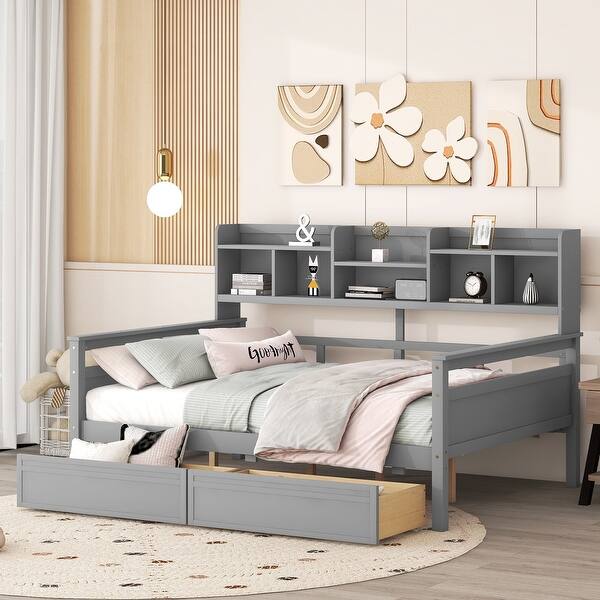 slide 2 of 11, Full Size Daybed Bed Frame with 2 Drawers - Grey Grey - Full