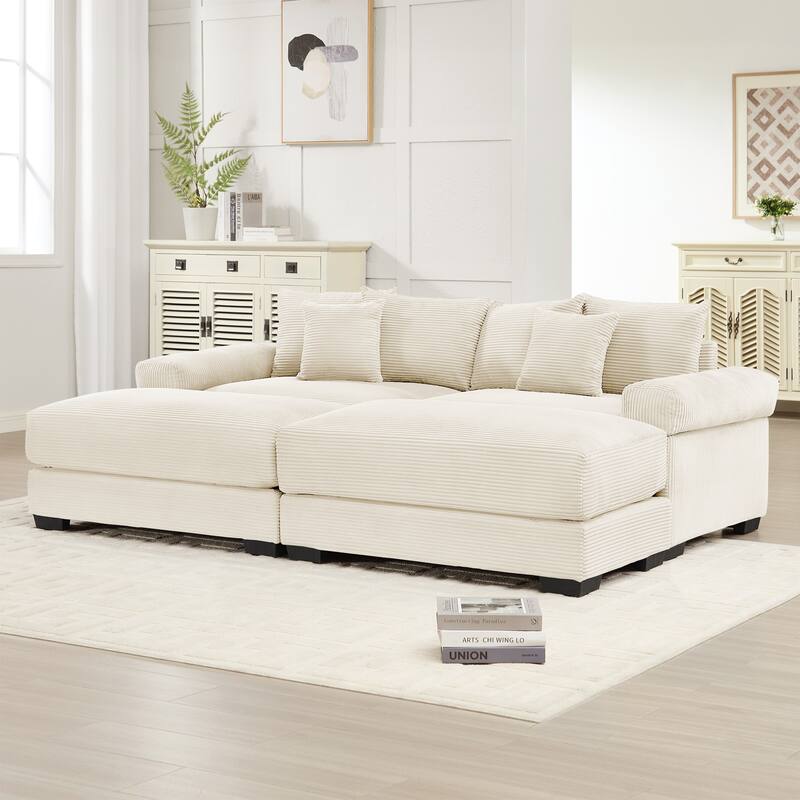 GDFStudio - Corduroy 2-Seater 92" Cloud Modular Sectional Couch with 2 Ottomans