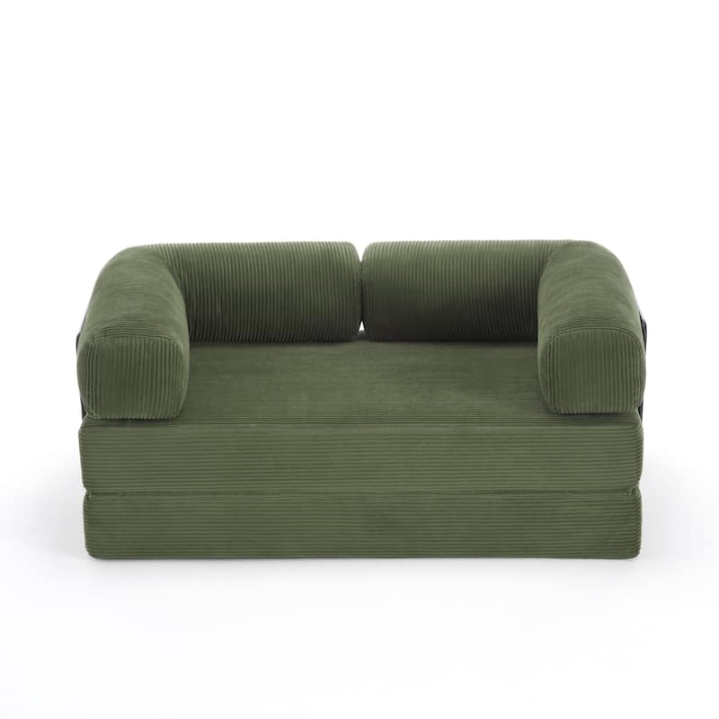 Set of 2 Corduroy Fully Compressed Convertible Sleeper Sofa with Metal Frame