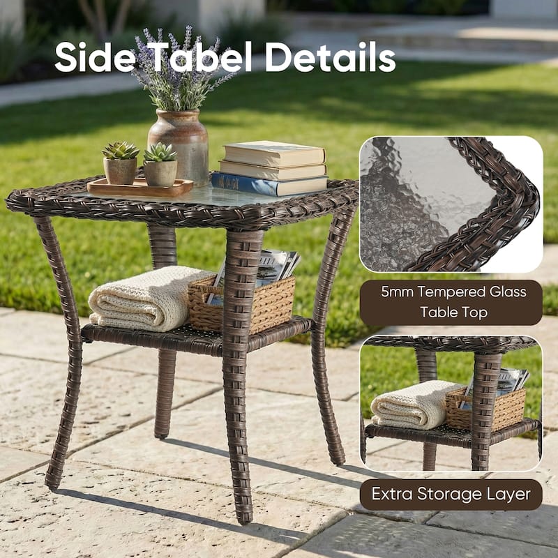 Pocassy Patio Versatile Outdoor Recliner Rocker Chair Table with Thick Cushion