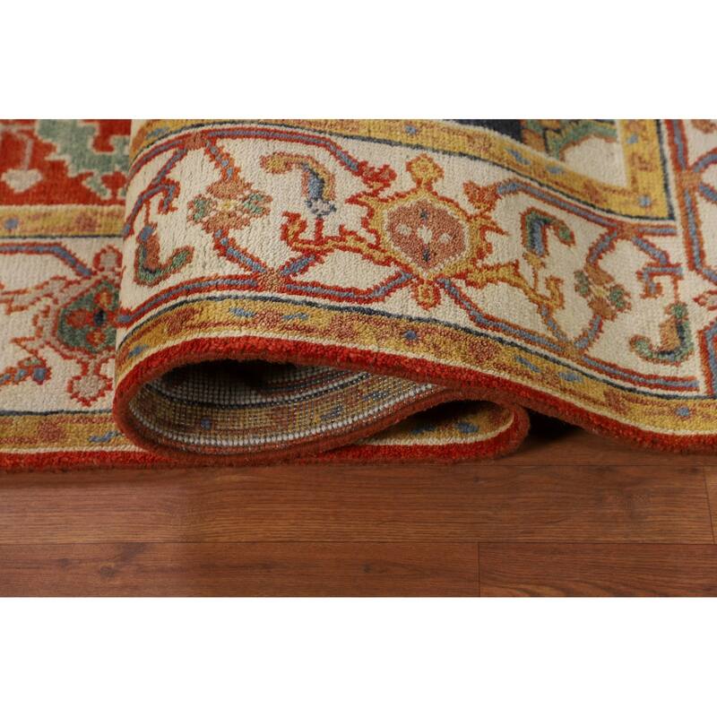 Geometric Heriz Serapi Oriental Area Rug Handmade Wool Carpet - 8'9" X 11'7"