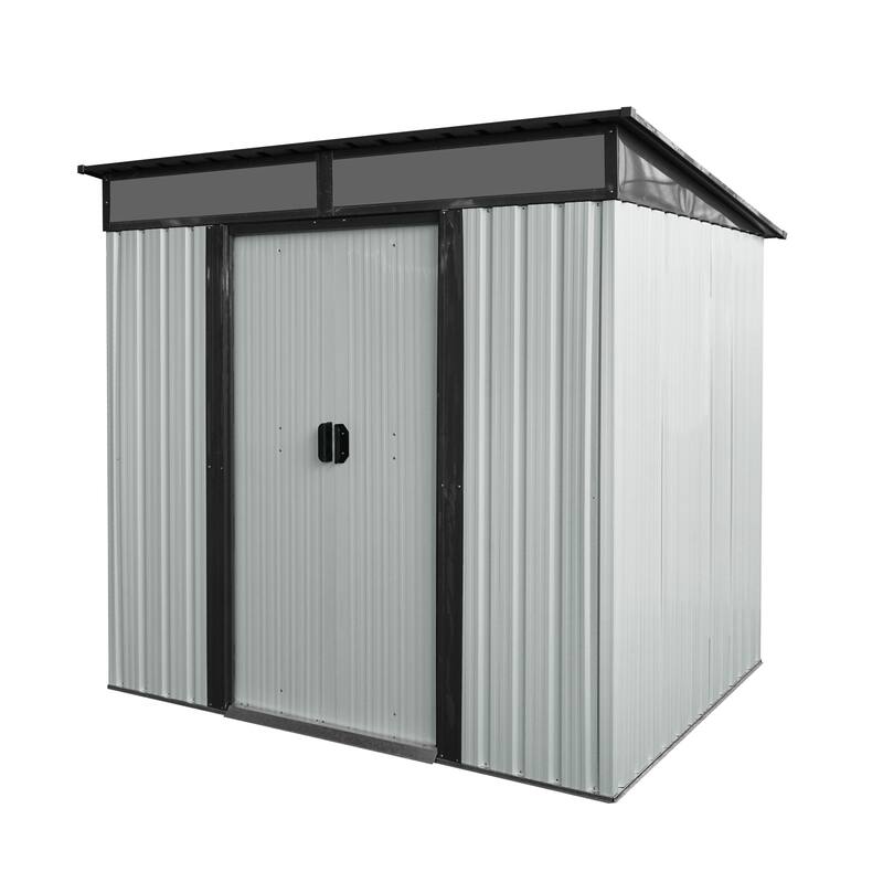 6ft x 5ft Outdoor Metal Storage shed with Lockable Sliding Doors and Transparent plate for Garden, Lawn