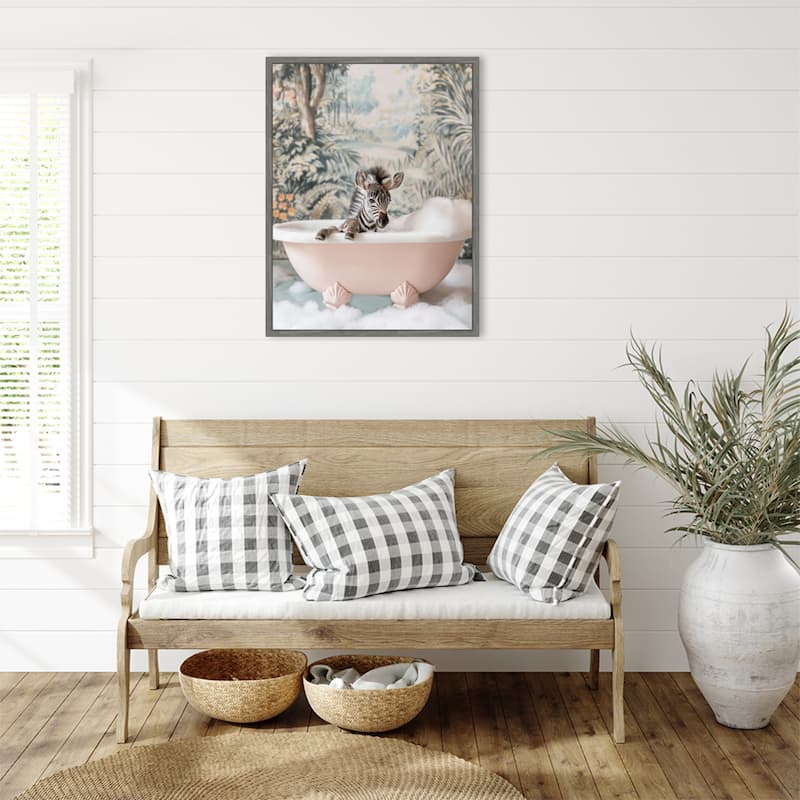 Zebra Bath Time by Niky Rahner Framed Canvas Wall Art