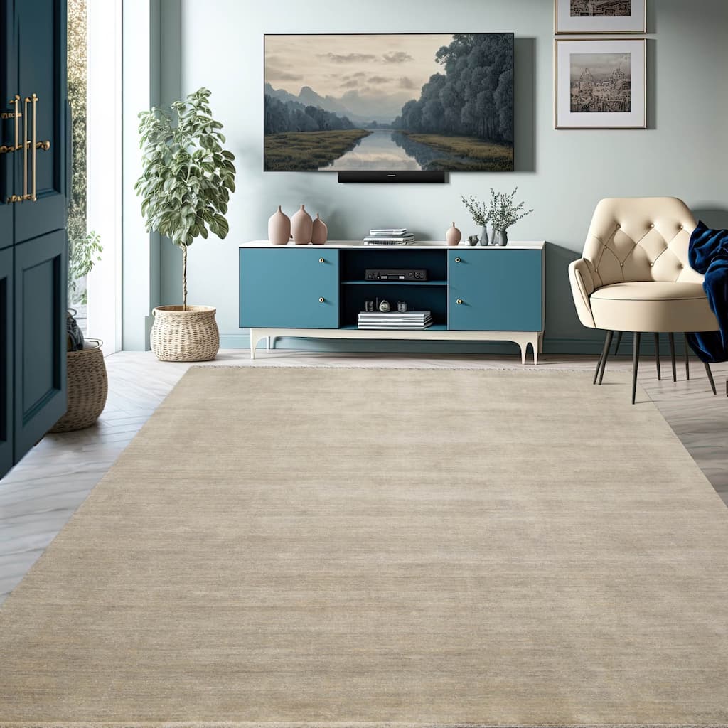 Hand Loomed Mossy Gray Hand Made Wool Modern & Contemporary Area Rug