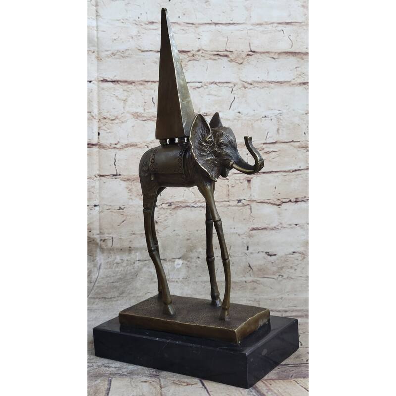 Salvador Dali Space Elephant Bronze Statue Sculpture Figure Surreal Art On Marble Base