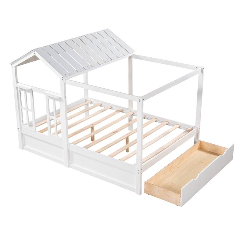 Merax House Bed with Roof, Window and Drawer