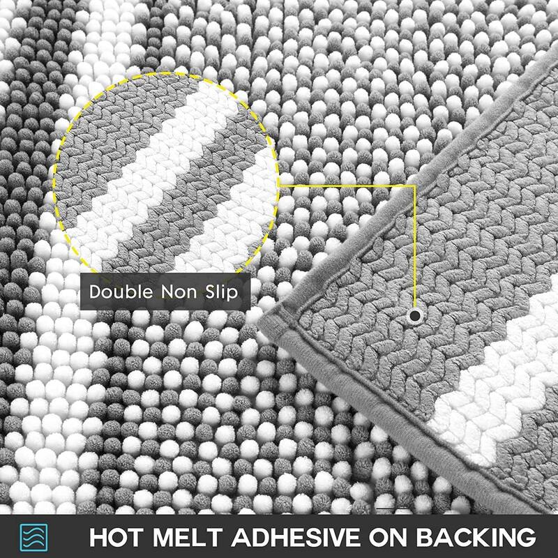 Extra Soft and Absorbent Fluffy Striped Chenille Bath Mat Rug Set,16" x 24" - 2' x 3' Oval