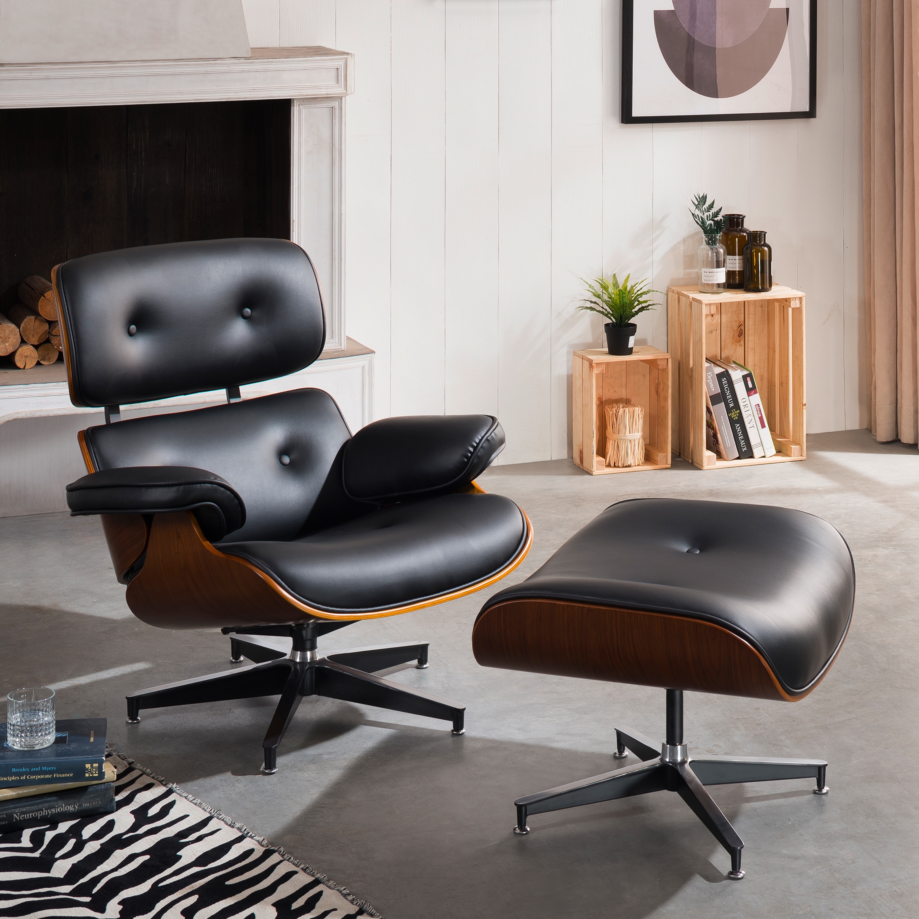 Corvus Neville Mid-century Lounge Chair Set with Ottoman - Bed