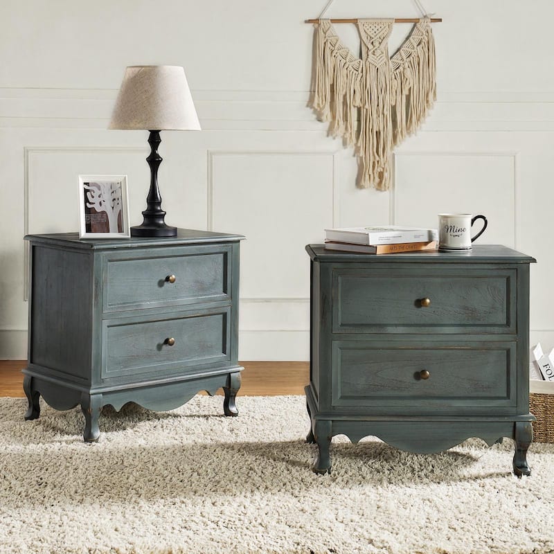 Pallantium 24'' Tall 2 - Drawer Nightstand with Charging Station Space Set of 2 by HULALA HOME - Blue