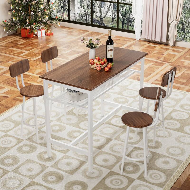 5-Piece Kitchen Counter Height Table Set, Bar Table with 4 Chairs