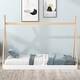 preview thumbnail 1 of 18, Twin Size Tent Floor Bed with Triangle Structure and Safety Railings, White+Natural White+Natural