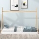 preview thumbnail 2 of 8, Twin Size Tent Floor Bed with X-Shaped Railings, Triangle Structure, Solid Wood Frame, and Hanging Board, White+Natural