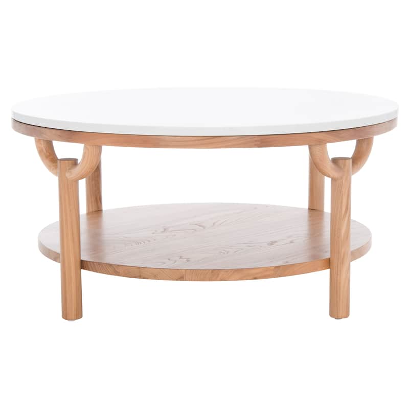 SAFAVIEH Couture Aive 2-Tier Marble Top Round Coffee Table - 35 In. W x 35 In. D x 17 In. H - 35"W x 35"D x 17"H