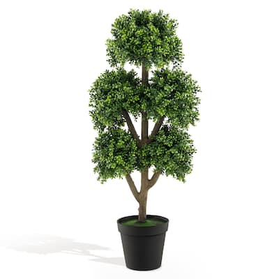 Gymax 45 Inch Artificial Boxwood Topiary Ball Tree Fake 5 Ball Topiary