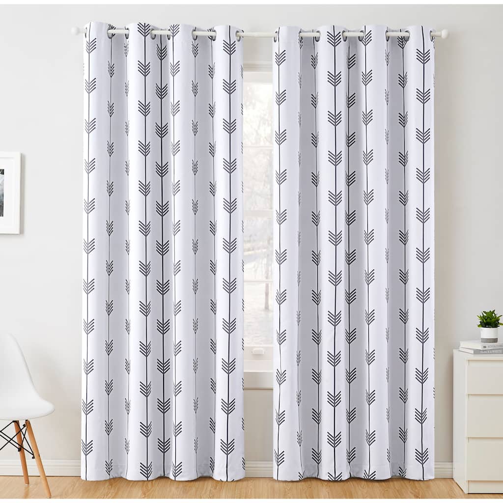 HLC.me Arrow Thermal Room Darkening Blackout Energy Efficient Window Curtain Grommet Panels - Set of 2