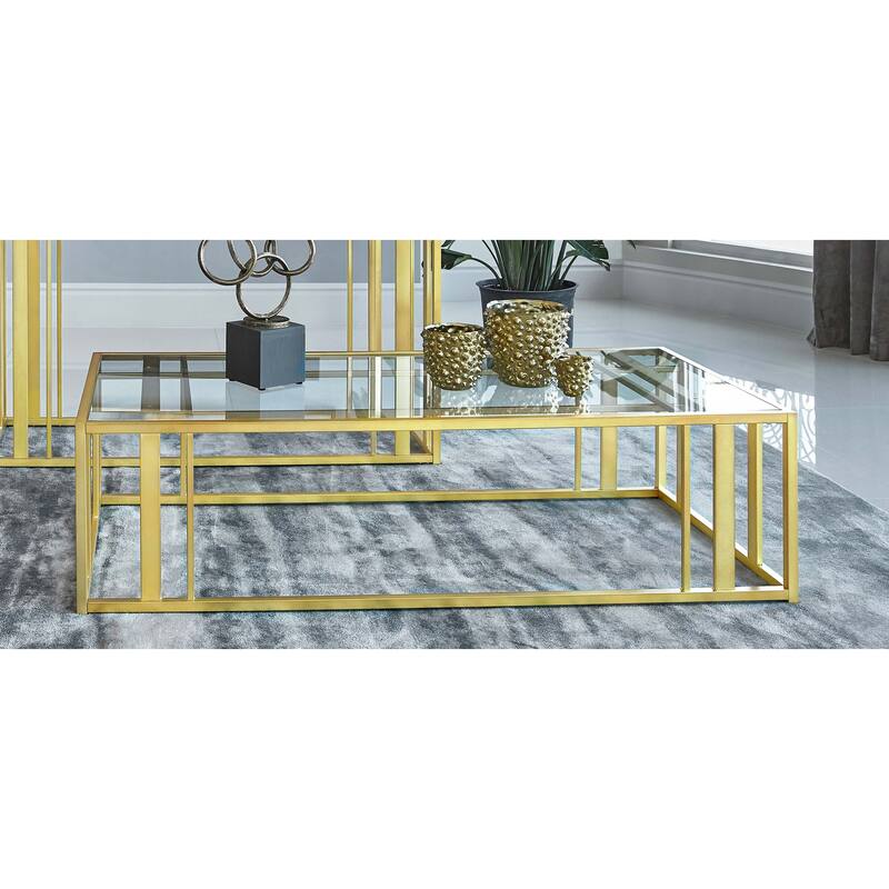Adri Glass Top Metal Frame Coffee Table Brass On Sale Bed Bath
