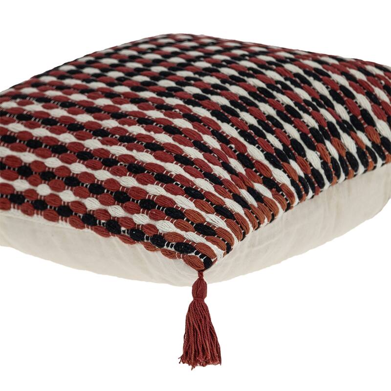 Hand Woven Tapestry Square Throw Pillow - 20" - Red and Beige