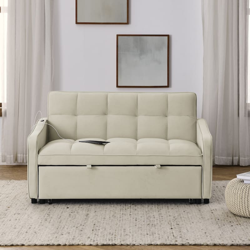 Modern Loveseat Sofa Bed With Pull-out Bed,TypeC and USB Charging