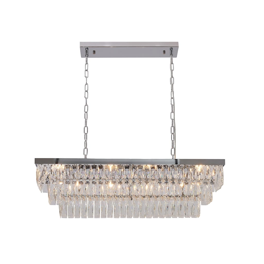 12-Light Chrome Metal Chandelier With Clear Crystal